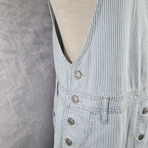 Levis Overall Dress Womens Medium Blue White Stripe Cotton Button Front Workwear - Picture 10 of 16
